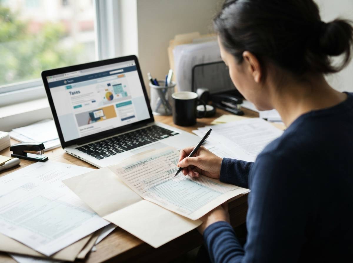 A person fills out an IRS installment agreement form at a desk with a laptop nearby.